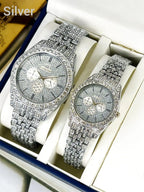 Golden Couple Watches with Diamond Stones for Couples