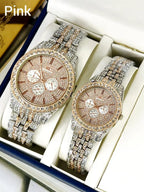 Golden Couple Watches with Diamond Stones for Couples