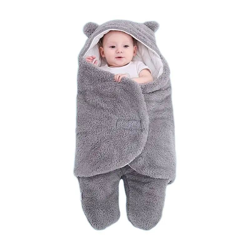 Baby Hooded Sleeping Bag with Animal Ears, Fleece Material, Multiple Colors