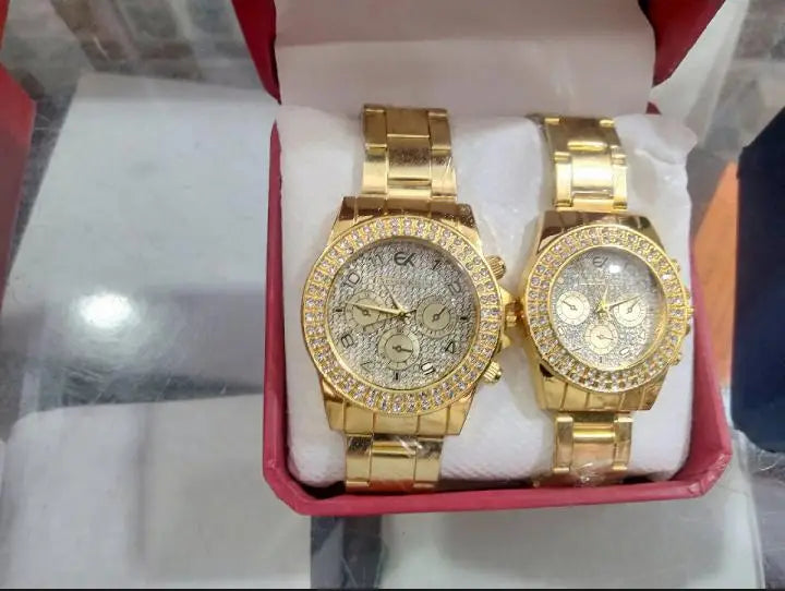 Golden crystal roman Dial couple watches