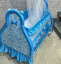 Blue Baby Swing with Mosquito Net, Durable Plastic, Comfortable Foam Pad