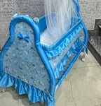 Blue Baby Swing with Mosquito Net, Durable Plastic, Comfortable Foam Pad